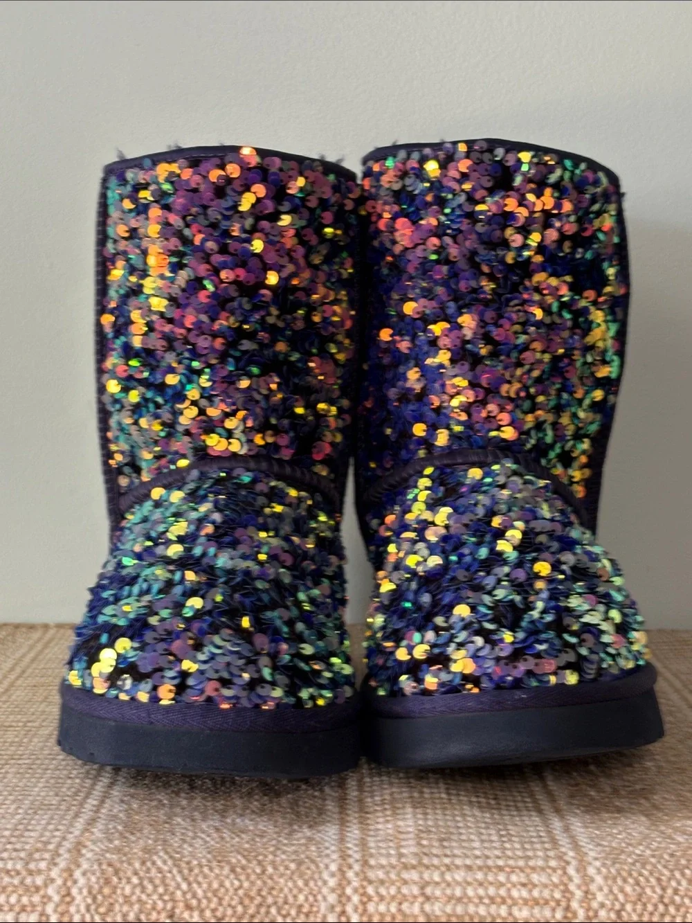 UGG Classic Short Stellar Jewel Violet Sequined Shearling Lined Booties. Size-9